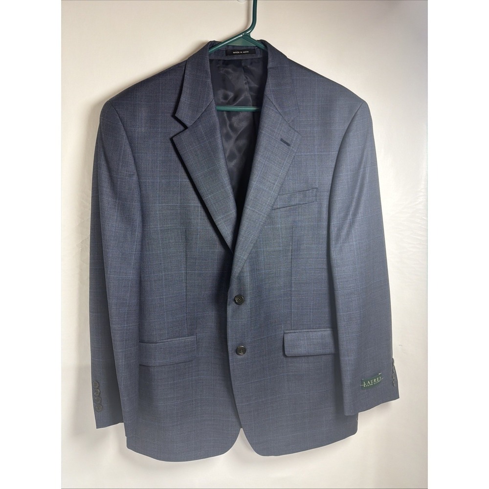 Lauren Ralph Lauren 41R Blue Windowpane Pattern NEW Men's Sport Coat Jacket Wool